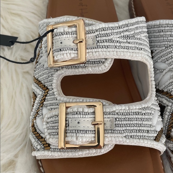 + HOUSE OF HARLOW 1960 + Beaded Flat Double Buckle Sandal - Picture 6 of 8